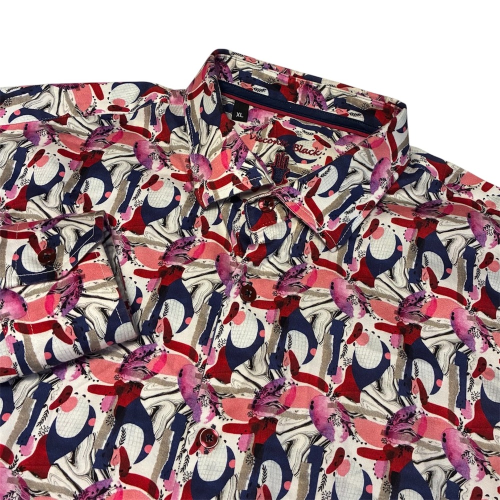 Visconti Black Mens Multicolor Abstract Graphic Print Button Up Shirt XL